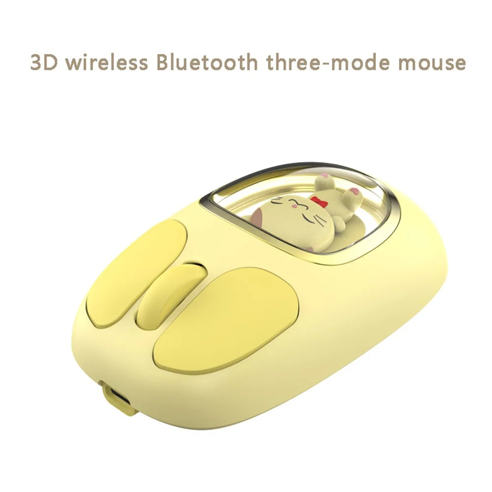Y-FRUITFUL M94 2.4G+Bluetooth-compatible 3.0+Bluetooth-compatible 5.0 Tri-Mode Mouse Cartoon Doll Wireless Mice - Yellow Cat - 3