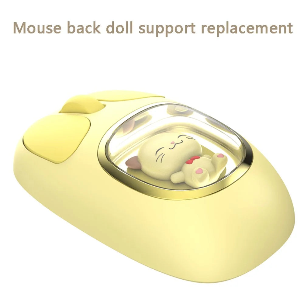 Y-FRUITFUL M94 2.4G+Bluetooth-compatible 3.0+Bluetooth-compatible 5.0 Tri-Mode Mouse Cartoon Doll Wireless Mice - Yellow Cat - 4