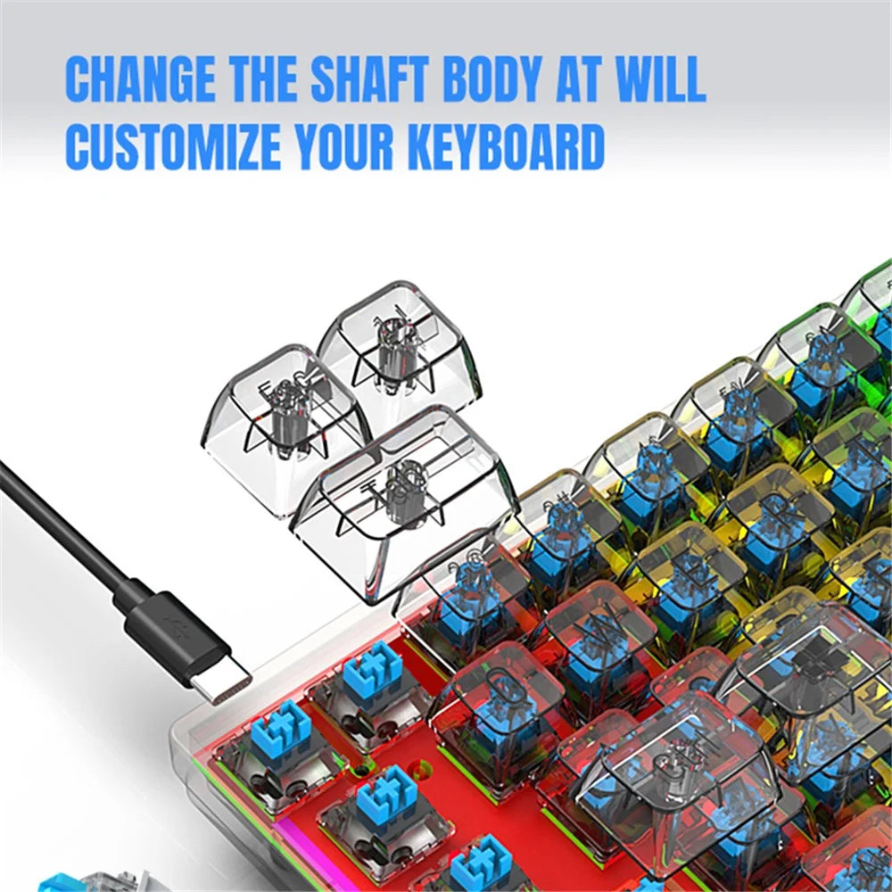 Y-FRUITFUL K60 68 Keys Type-C Wired Mechanical Keyboard RGB Light Transparent Keycaps Gaming Keyboard - Transparent Black+Blue Switch - 4