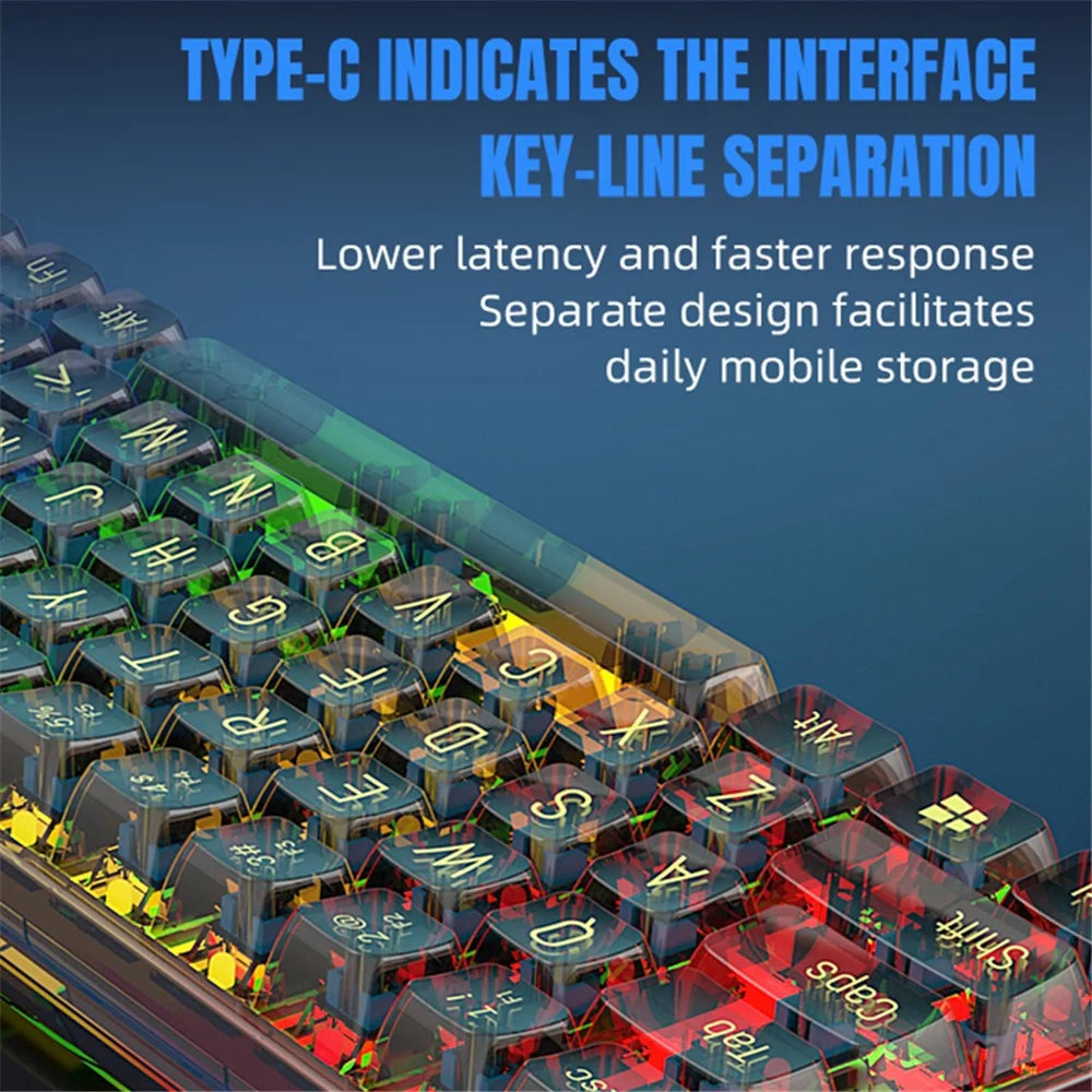 Y-FRUITFUL K60 68 Keys Type-C Wired Mechanical Keyboard RGB Light Transparent Keycaps Gaming Keyboard - Transparent Black+Blue Switch - 5
