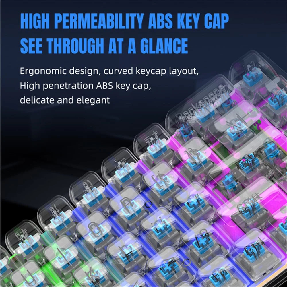 Y-FRUITFUL K60 68 Keys Type-C Wired Mechanical Keyboard RGB Light Transparent Keycaps Gaming Keyboard - Transparent Black+Blue Switch - 6