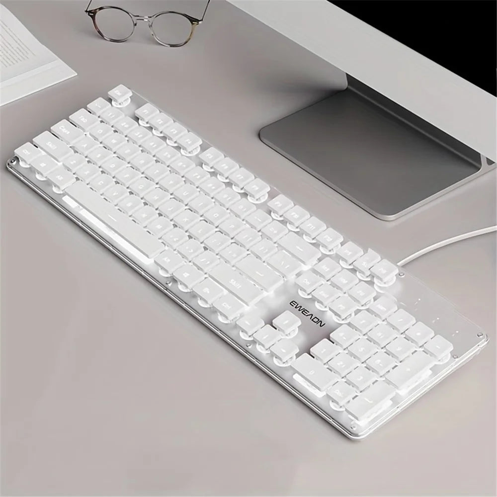 EWEADN GX710 Stylish Home Office Computer Laptop Keyboard USB Wired Mute Backlit Keyboard - White Backlit - 1