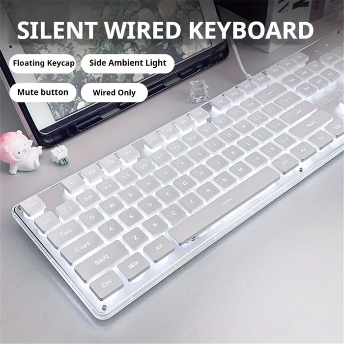 EWEADN GX710 Stylish Home Office Computer Laptop Keyboard USB Wired Mute Backlit Keyboard - White Backlit - 3