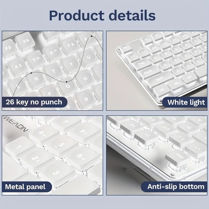 EWEADN GX710 Stylish Home Office Computer Laptop Keyboard USB Wired Mute Backlit Keyboard - White Backlit - 4