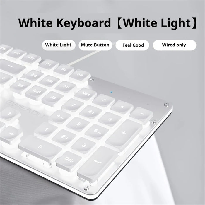 EWEADN GX710 Stylish Home Office Computer Laptop Keyboard USB Wired Mute Backlit Keyboard - White Backlit - 6