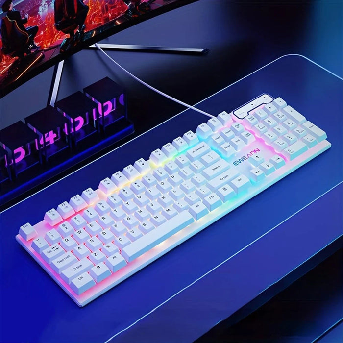 EWEADN GX330 Computer Laptop E-Sport Keyboard USB Wired Backlit Gaming Keyboard - White / Rainbow Light - 1