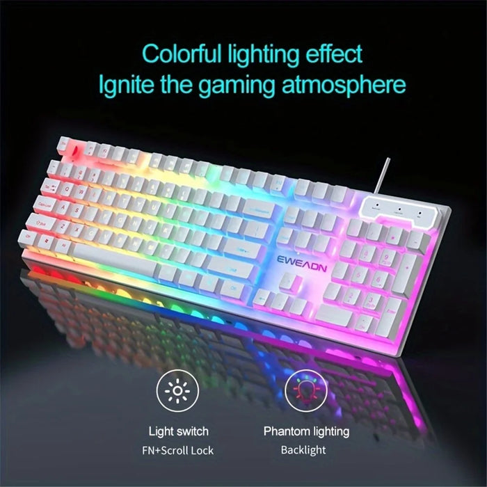 EWEADN GX330 Computer Laptop E-Sport Keyboard USB Wired Backlit Gaming Keyboard - White / Rainbow Light - 3