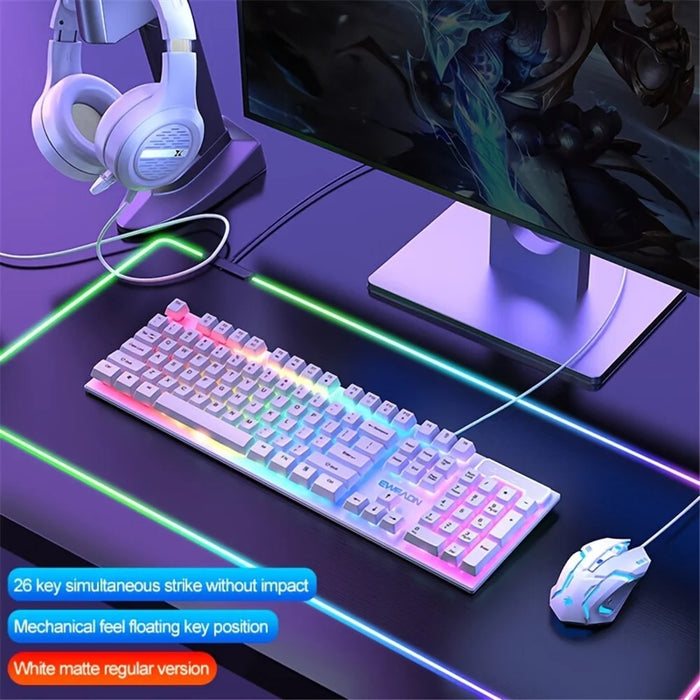 EWEADN GX330 Computer Laptop E-Sport Keyboard USB Wired Backlit Gaming Keyboard - White / Rainbow Light - 6