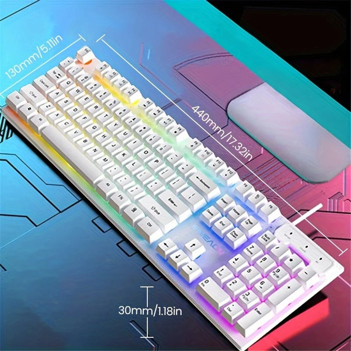 EWEADN GX330 Computer Laptop E-Sport Keyboard USB Wired Backlit Gaming Keyboard - White / Rainbow Light - 7