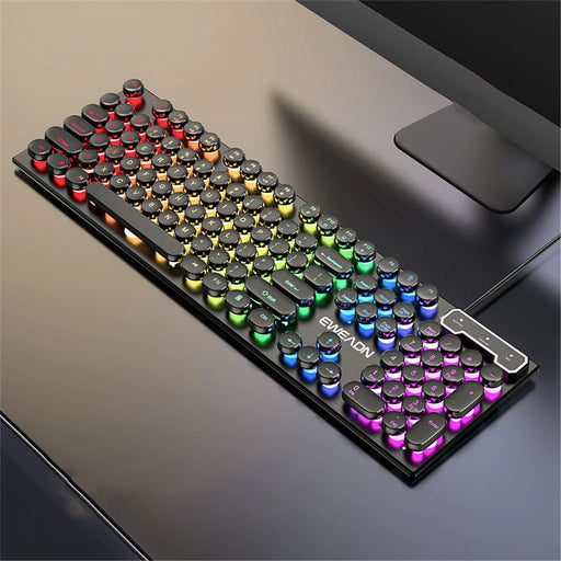 EWEADN GX30 Retro Punk Computer Laptop Keyboard USB Wired Backlit Gaming Keyboard - Black / Rainbow Light - 1