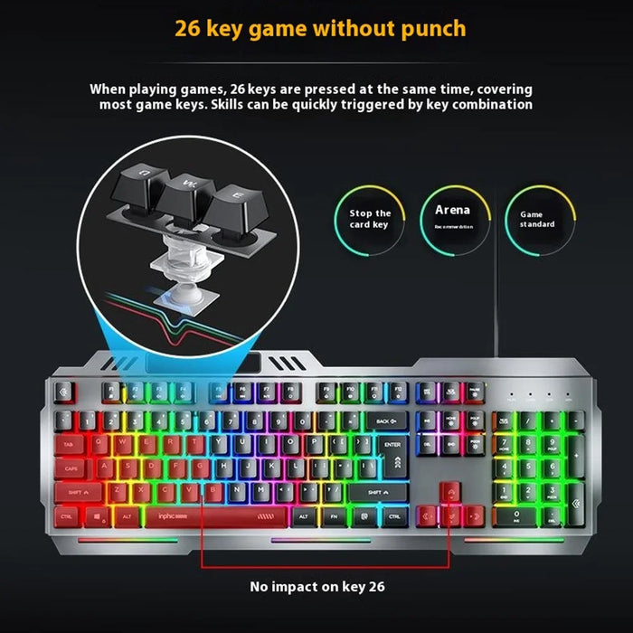 INPHIC K2 104-Key Wired Gaming Keyboard Metal Panel Mechanical Keyboard with 7 Color Backlit - 3