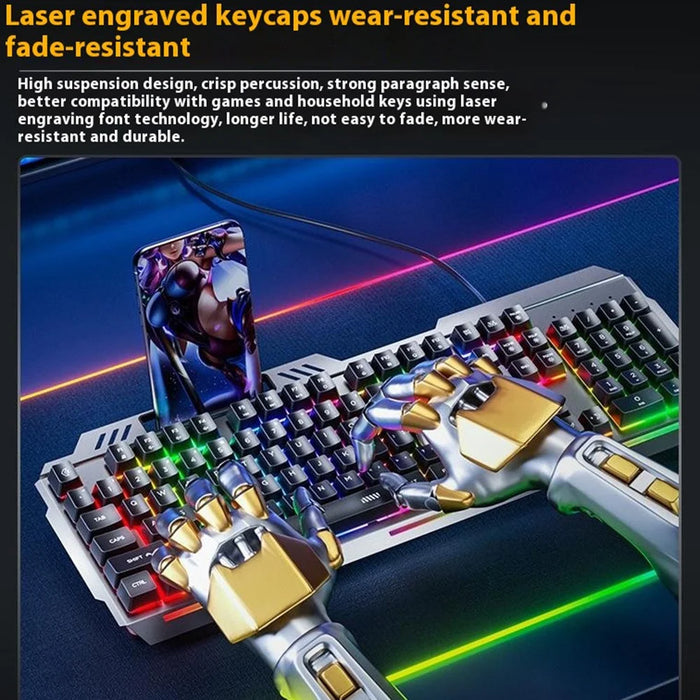 INPHIC K2 104-Key Wired Gaming Keyboard Metal Panel Mechanical Keyboard with 7 Color Backlit - 4