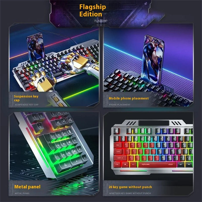 INPHIC K2 104-Key Wired Gaming Keyboard Metal Panel Mechanical Keyboard with 7 Color Backlit - 7