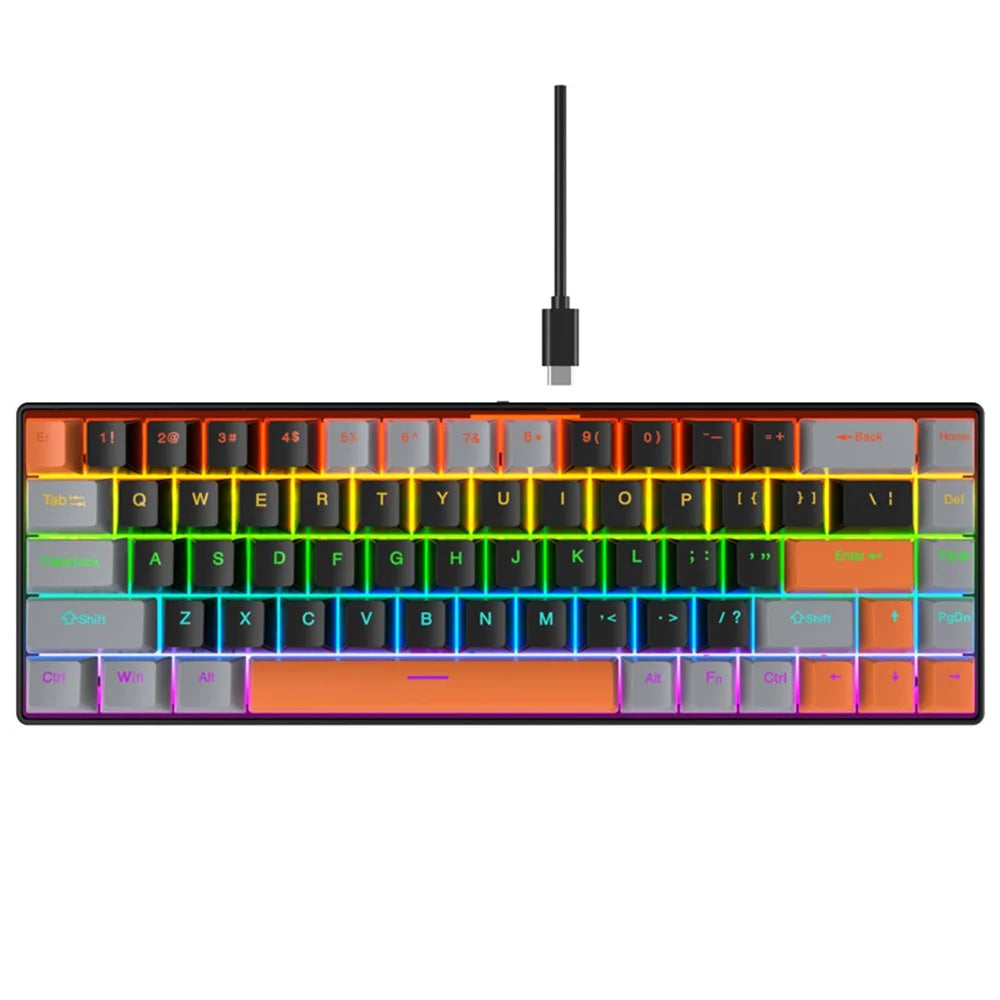Y-FRUITFUL K68 Color Splicing Wired Keyboard 68-Key RGB Backlit Computer Office Gaming Keyboard - Orange+Grey+Black - 1