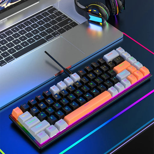 Y-FRUITFUL K68 Color Splicing Wired Keyboard 68-Key RGB Backlit Computer Office Gaming Keyboard - Orange+Grey+Black - 2