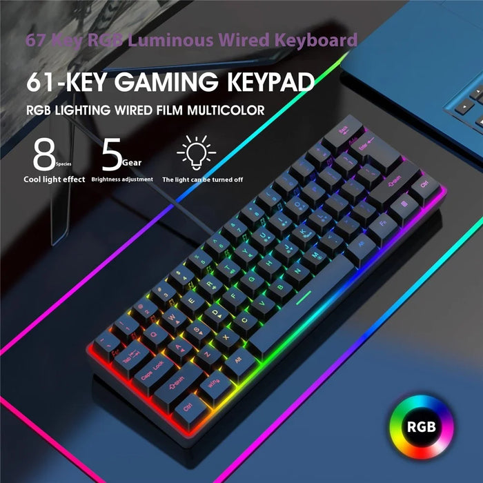 Y-FRUITFUL K401 Wired Keyboard 61-Key RGB Backlit Computer Office Gaming Keyboard - 2