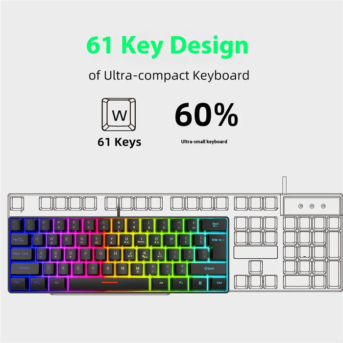 Y-FRUITFUL K401 Wired Keyboard 61-Key RGB Backlit Computer Office Gaming Keyboard - 7