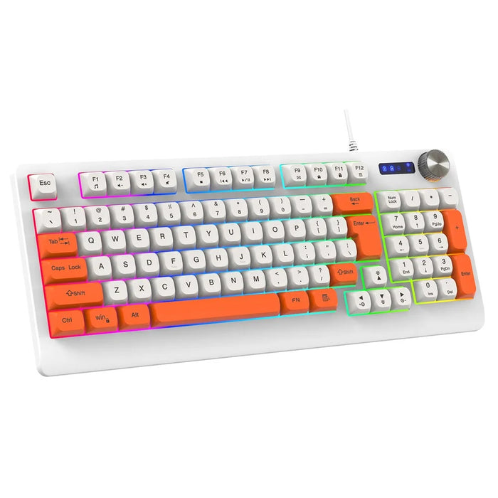 Y-FRUITFUL K93 Color Splicing Wired Keyboard 93-Key RGB Light Office Gaming Computer Keyboard - Orange+White - 1