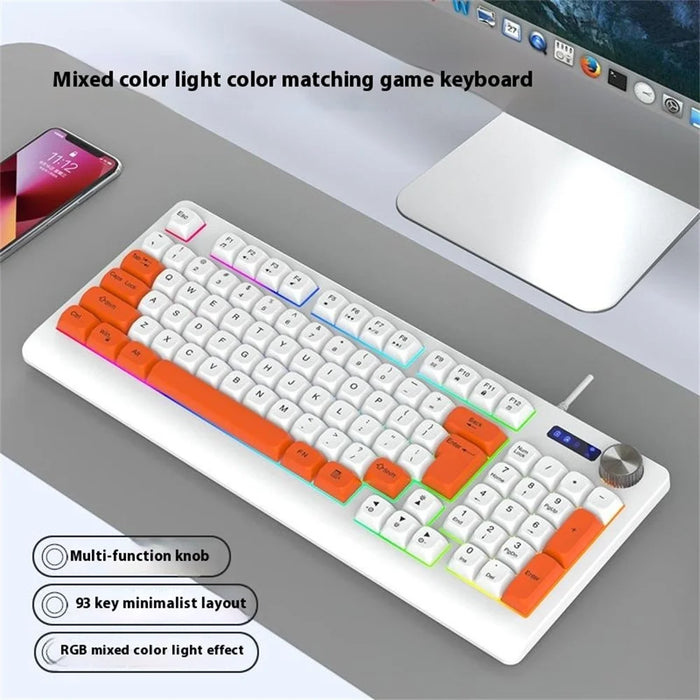 Y-FRUITFUL K93 Color Splicing Wired Keyboard 93-Key RGB Light Office Gaming Computer Keyboard - Orange+White - 3