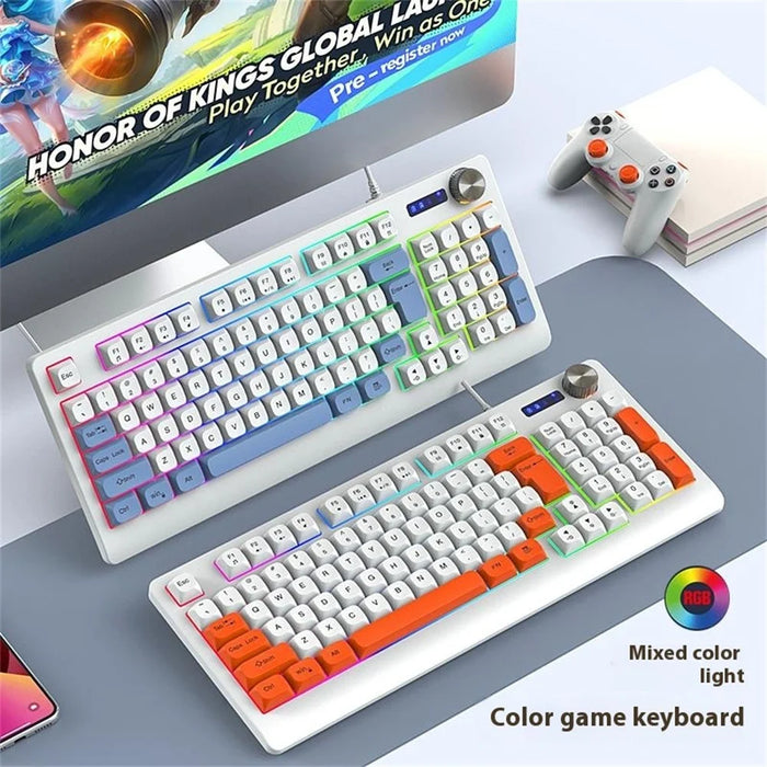 Y-FRUITFUL K93 Color Splicing Wired Keyboard 93-Key RGB Light Office Gaming Computer Keyboard - Orange+White - 4
