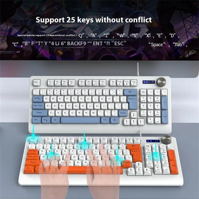 Y-FRUITFUL K93 Color Splicing Wired Keyboard 93-Key RGB Light Office Gaming Computer Keyboard - Orange+White - 6