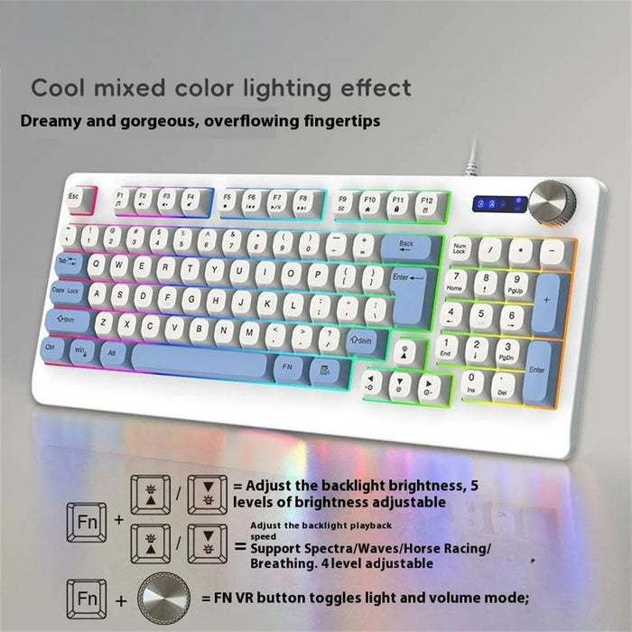 Y-FRUITFUL K93 Color Splicing Wired Keyboard 93-Key RGB Light Office Gaming Computer Keyboard - Orange+White - 7