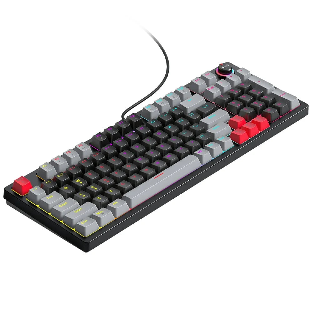 T-WOLF T50 Mechanical Keyboard with RGB Backlit 96 + 1 Keys USB Wired Keyboard  for PC Gaming - Black+Grey - 1