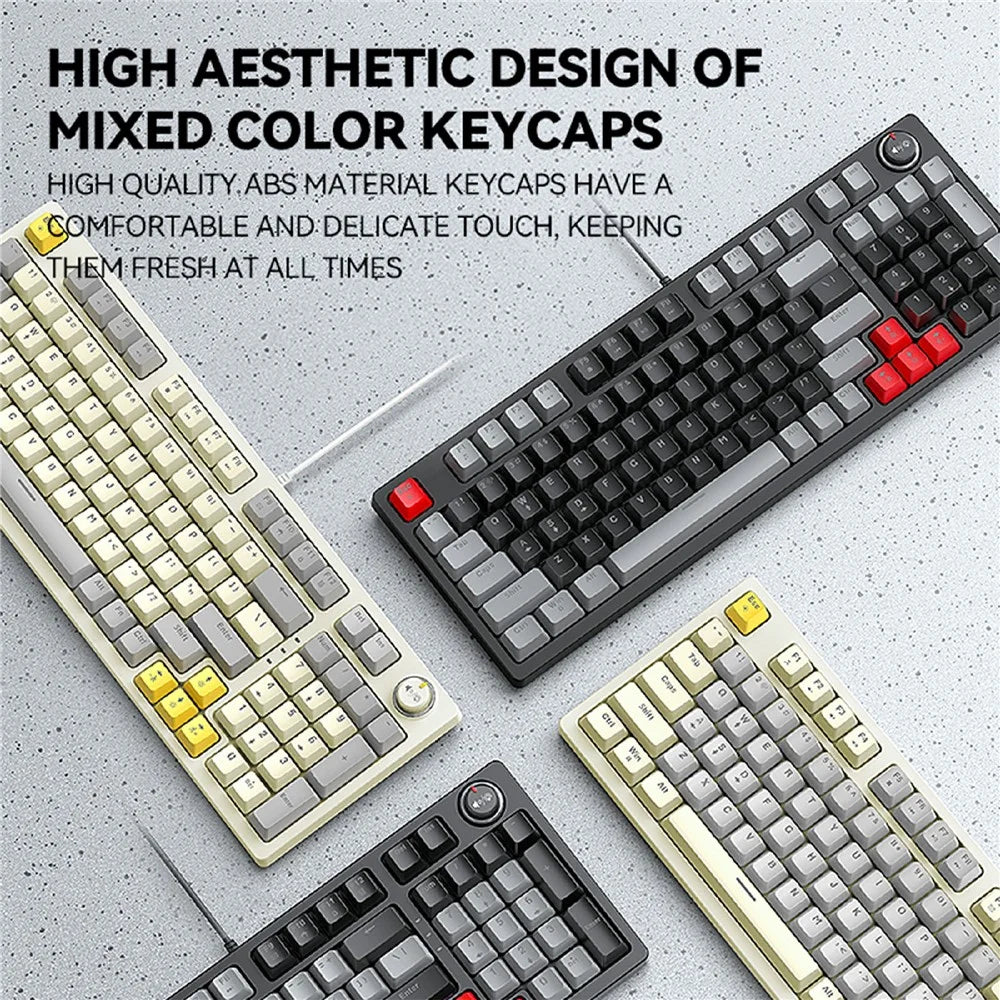 T-WOLF T50 Mechanical Keyboard with RGB Backlit 96 + 1 Keys USB Wired Keyboard  for PC Gaming - Black+Grey - 3
