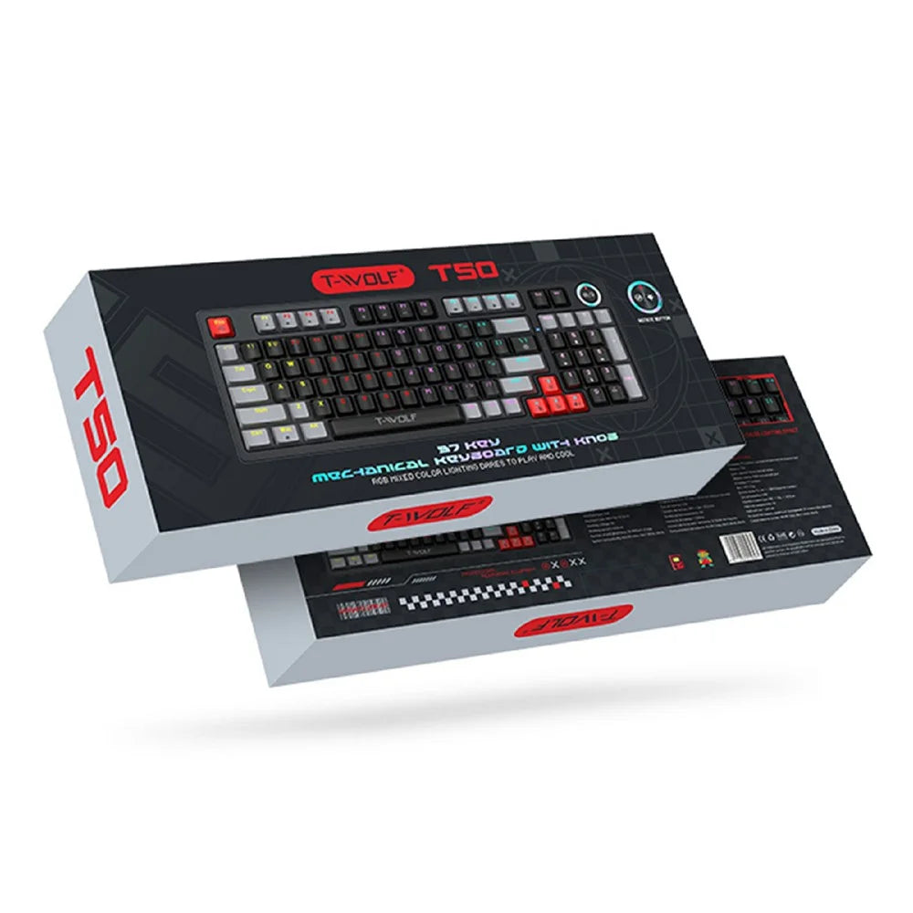 T-WOLF T50 Mechanical Keyboard with RGB Backlit 96 + 1 Keys USB Wired Keyboard  for PC Gaming - Black+Grey - 5