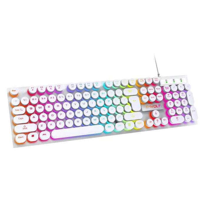 T-WOLF T80 Gaming Keyboard Retro Punk Round Keycap Wired Mechanical Keyboard with Colorful Backlight - White - 1
