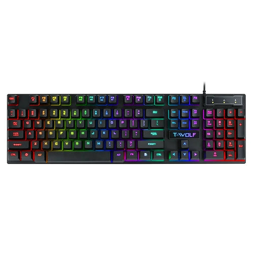 T-WOLF T20 USB Wired Gaming Keyboard with Colorful Backlit Ergonomic Mechanical Keyboard - 1