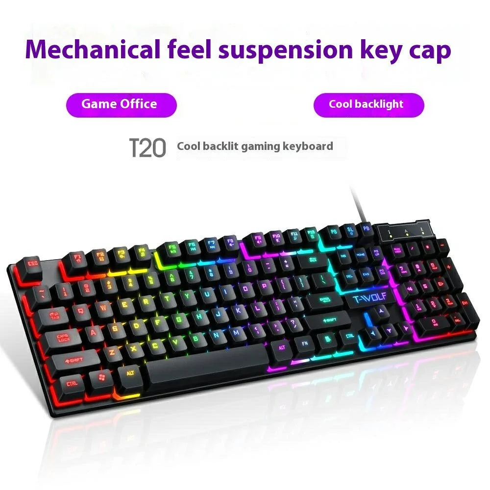 T-WOLF T20 USB Wired Gaming Keyboard with Colorful Backlit Ergonomic Mechanical Keyboard - 2