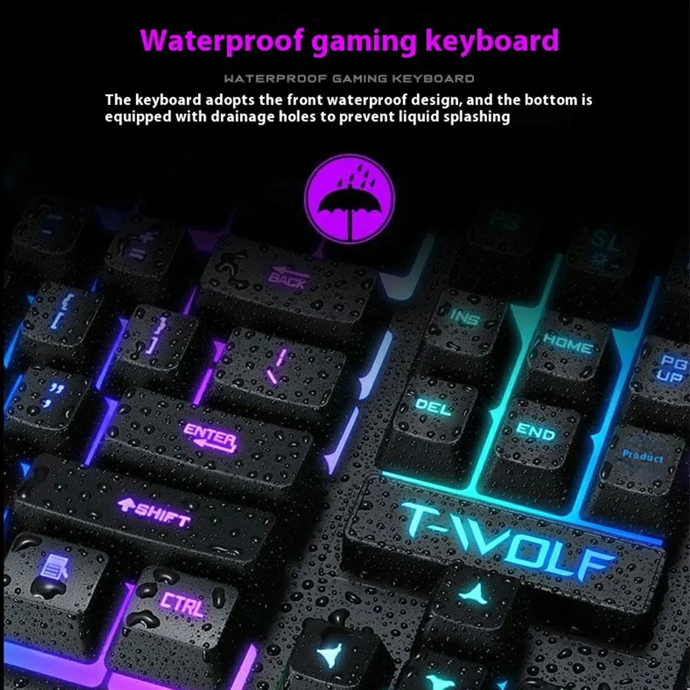 T-WOLF T20 USB Wired Gaming Keyboard with Colorful Backlit Ergonomic Mechanical Keyboard - 6