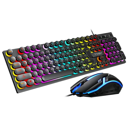 T-WOLF TF270 Retro Punk 104 Keys Mechanical Gaming Wired Keyboard and Mouse Combo Set with Colorful Backlight - 1