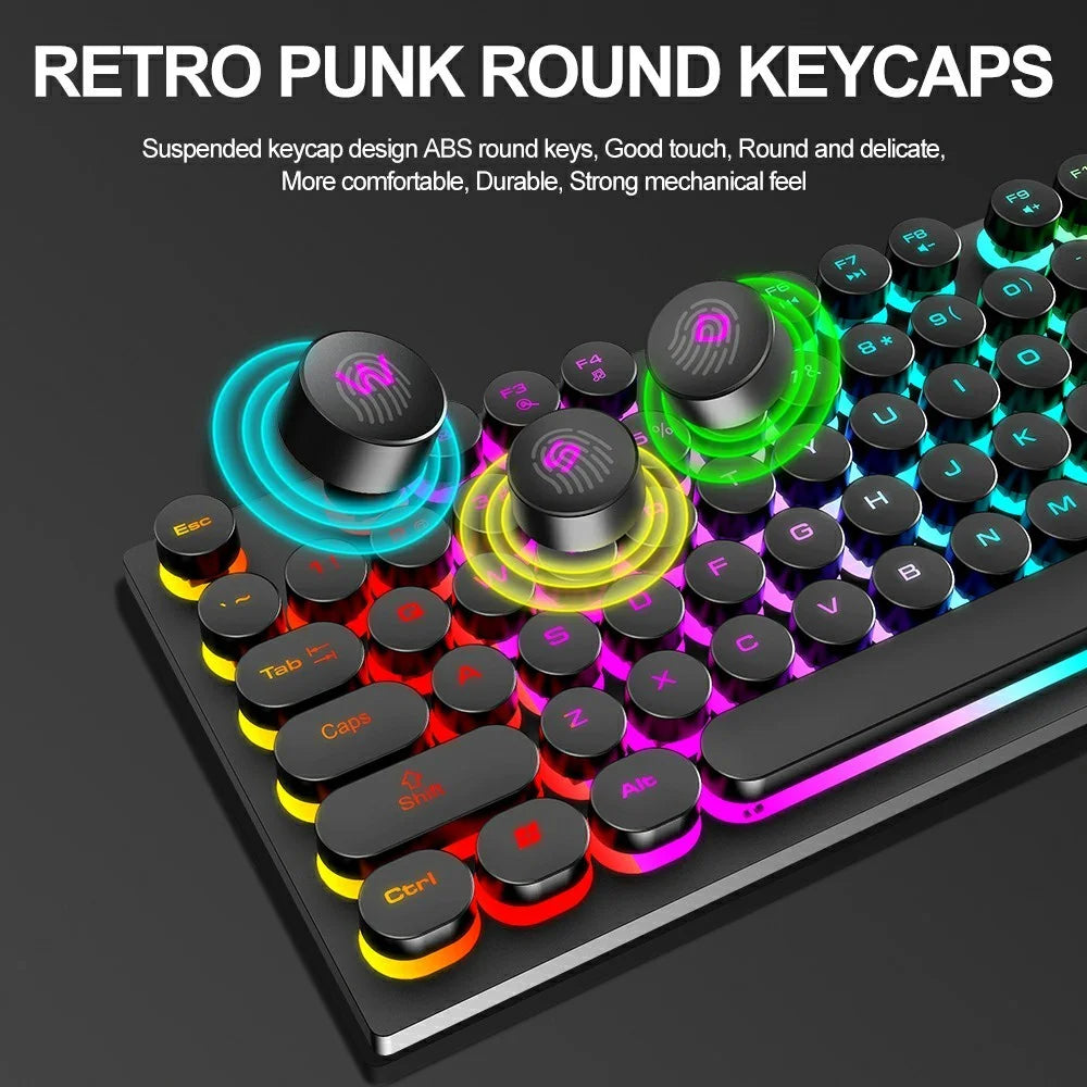 T-WOLF TF270 Retro Punk 104 Keys Mechanical Gaming Wired Keyboard and Mouse Combo Set with Colorful Backlight - 3
