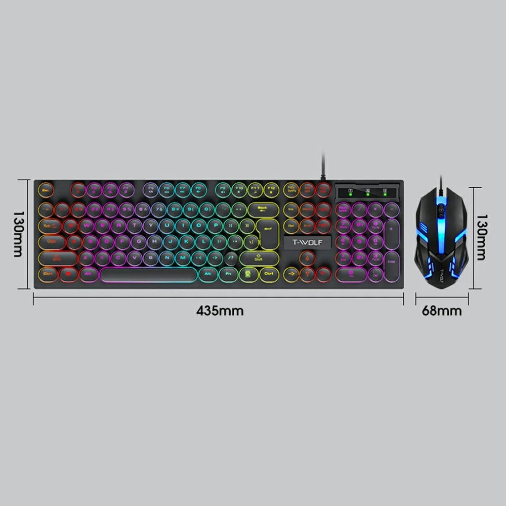 T-WOLF TF270 Retro Punk 104 Keys Mechanical Gaming Wired Keyboard and Mouse Combo Set with Colorful Backlight - 7