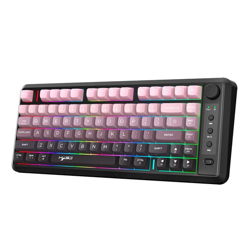 HXSJ L400 81 Keys Membrane Keyboard 2.4G + Bluetooth-compatible Tri-Mode Wireless Keyboard with RGB Backlit - Black / Pink Gradient - 1