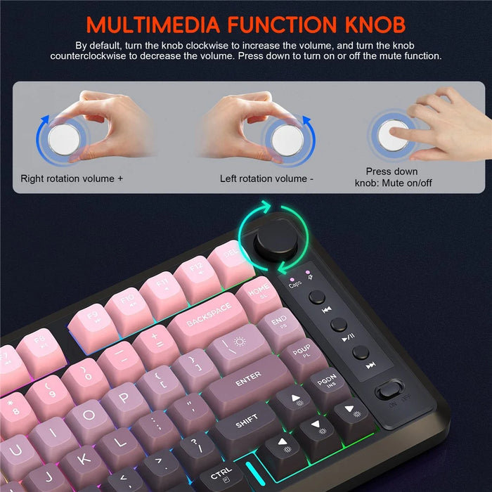 HXSJ L400 81 Keys Membrane Keyboard 2.4G + Bluetooth-compatible Tri-Mode Wireless Keyboard with RGB Backlit - Black / Pink Gradient - 4