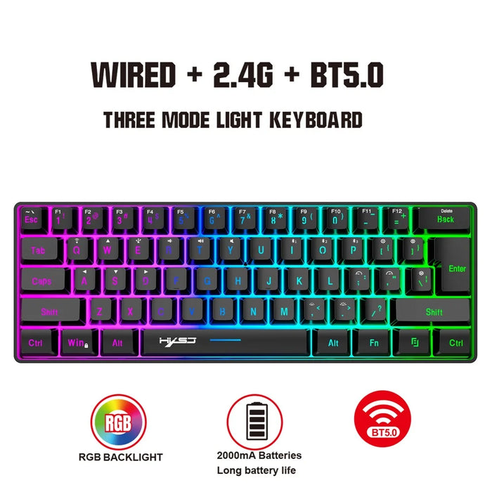 HXSJ L500 61 Keys Gaming Keyboard 2.4G / Bluetooth-compatible / Wired Triple Mode Membrane Keyboard with RGB Backlit - Black - 2