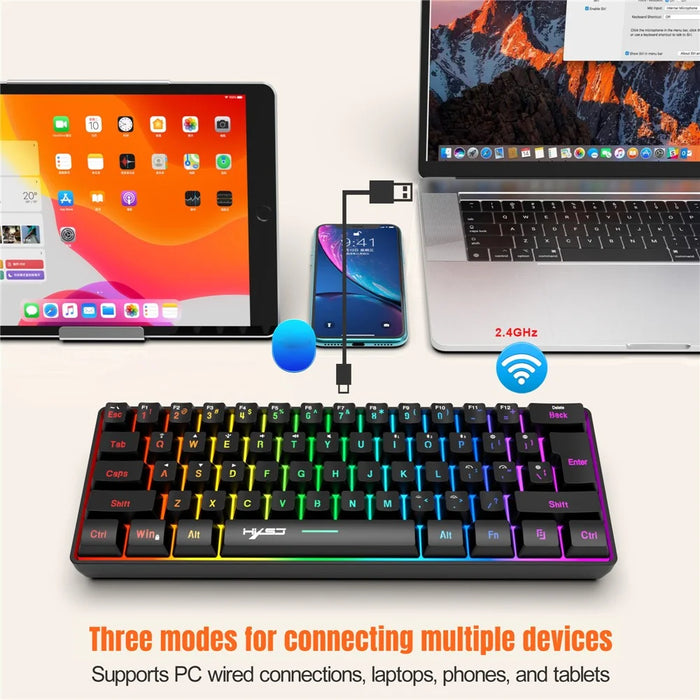 HXSJ L500 61 Keys Gaming Keyboard 2.4G / Bluetooth-compatible / Wired Triple Mode Membrane Keyboard with RGB Backlit - Black - 4