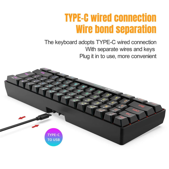 HXSJ L500 61 Keys Gaming Keyboard 2.4G / Bluetooth-compatible / Wired Triple Mode Membrane Keyboard with RGB Backlit - Black - 5