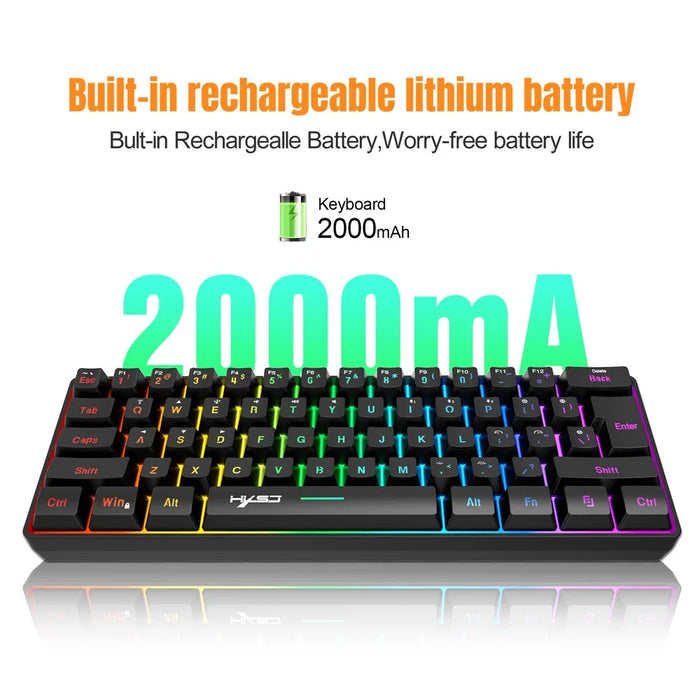 HXSJ L500 61 Keys Gaming Keyboard 2.4G / Bluetooth-compatible / Wired Triple Mode Membrane Keyboard with RGB Backlit - Black - 7