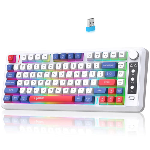 HXSJ L400 81 Keys Membrane Keyboard 2.4G + Bluetooth-compatible Tri-Mode Wireless Keyboard with RGB Backlit - Blue+White+Red - 1