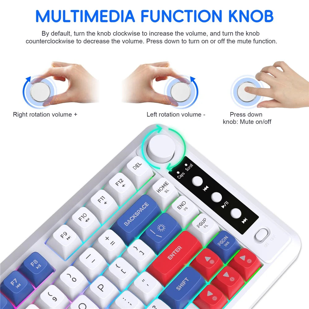 HXSJ L400 81 Keys Membrane Keyboard 2.4G + Bluetooth-compatible Tri-Mode Wireless Keyboard with RGB Backlit - Blue+White+Red - 3