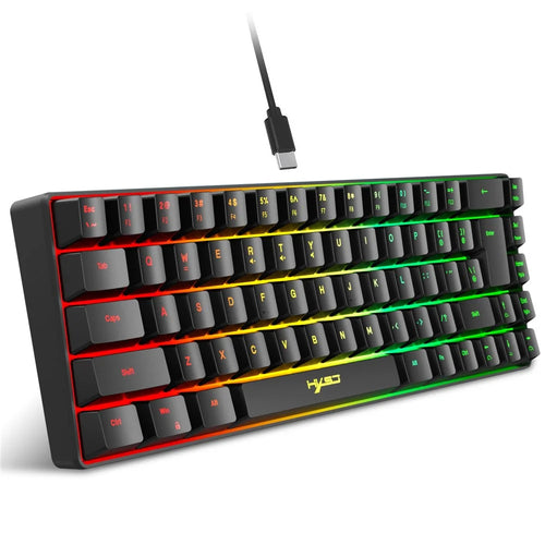 HXSJ V200 68 Keys USB Wired Membrane Keyboard with RGB Backlit Gaming Keyboard - Black - 1