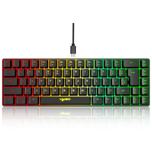 HXSJ V200 68 Keys USB Wired Membrane Keyboard with RGB Backlit Gaming Keyboard - Black - 2