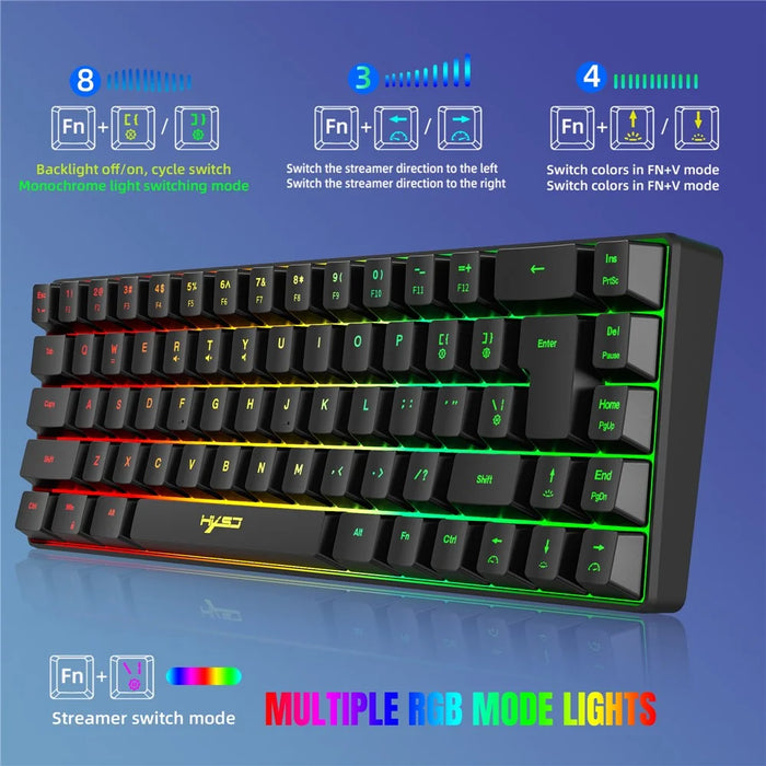 HXSJ V200 68 Keys USB Wired Membrane Keyboard with RGB Backlit Gaming Keyboard - Black - 3