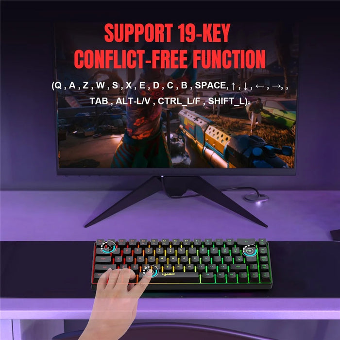 HXSJ V200 68 Keys USB Wired Membrane Keyboard with RGB Backlit Gaming Keyboard - Black - 6