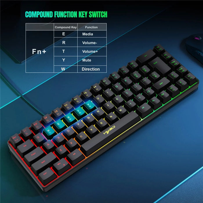 HXSJ V200 68 Keys USB Wired Membrane Keyboard with RGB Backlit Gaming Keyboard - Black - 7