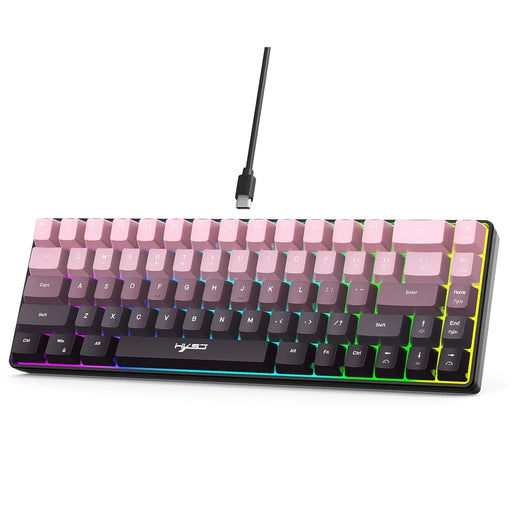 HXSJ V200 Ergonomic 68 Keys Membrane Keyboard RGB Lighting Wired Keyboard for Gaming, 25-Key Rollover - Pink - 1